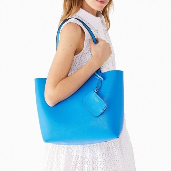 New Kate Spade Ava Reversible Tote with Pouch Double Faced Leather Fountain Blue - Picture 3 of 7